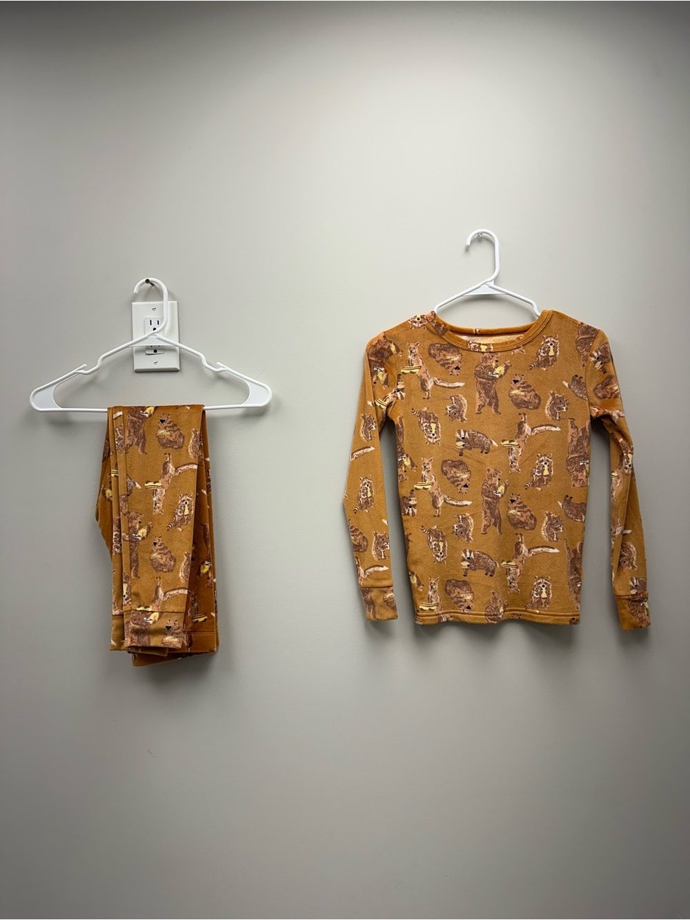Cat & Jack Mustard Animal-Print Long Sleeve Pajama Set